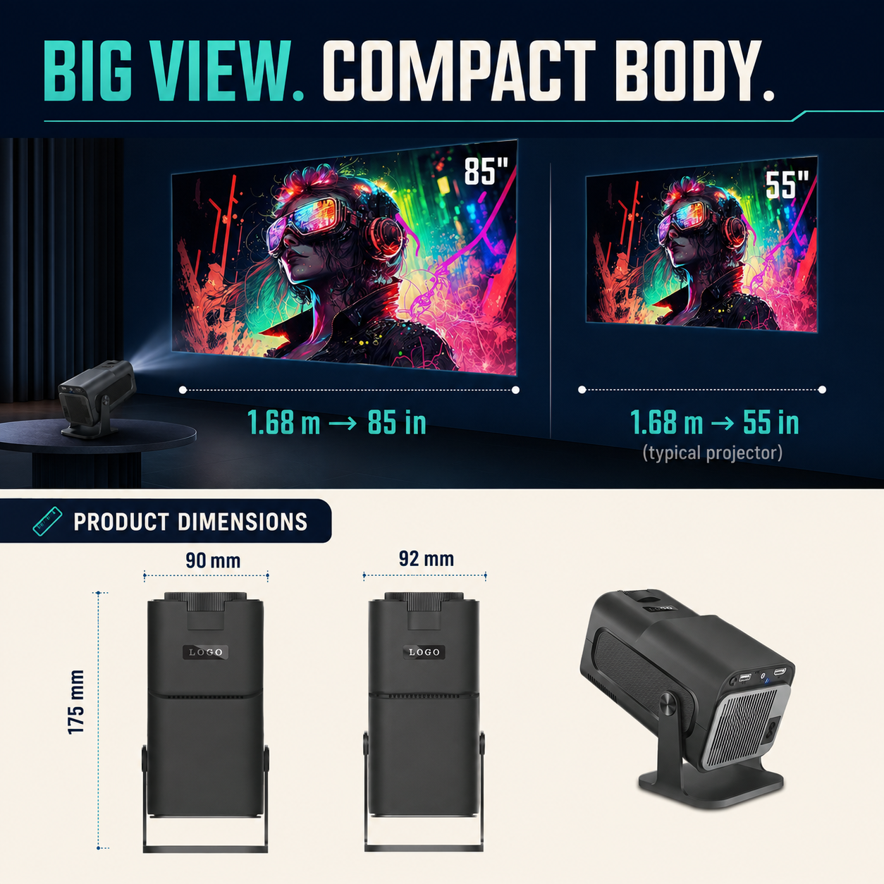 HY320 Mini Smart Projector 1080P HD | Portable LED Video Projector for Home Cinema Movie Night | Android WiFi Projector