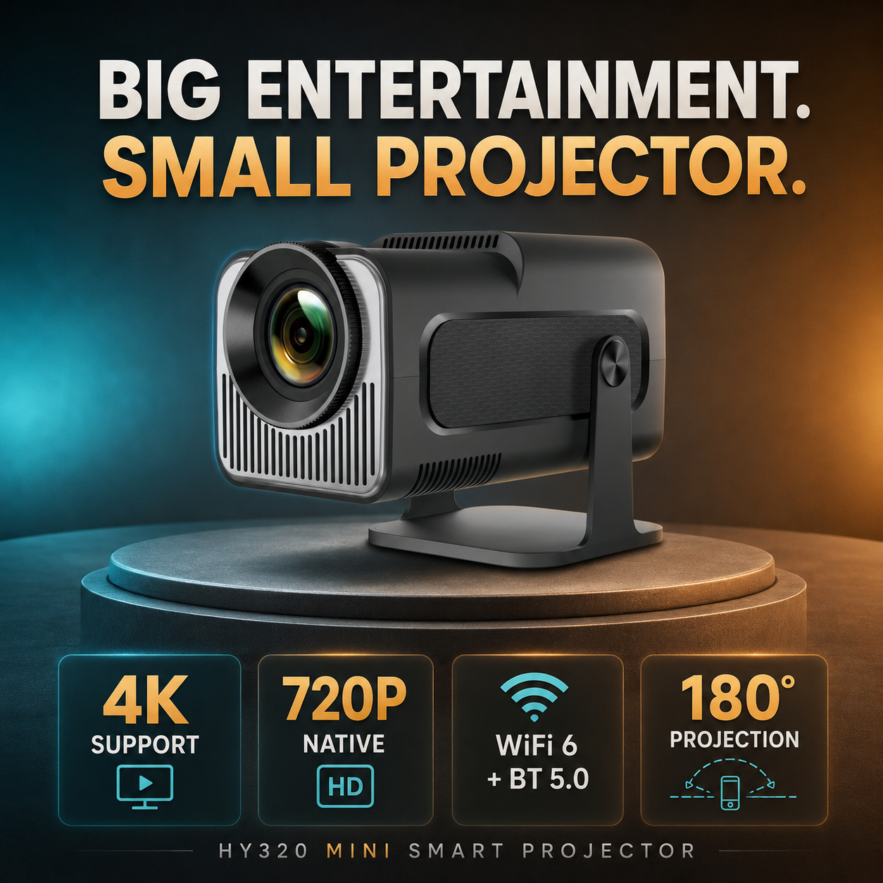 HY320 Mini Smart Projector 1080P HD | Portable LED Video Projector for Home Cinema Movie Night | Android WiFi Projector