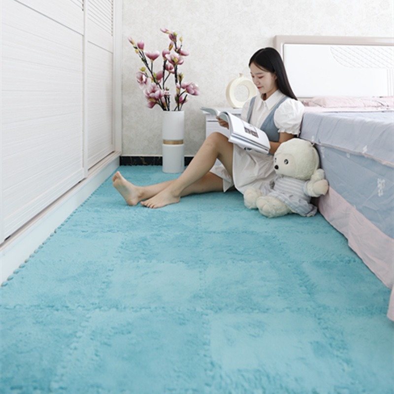 【 10 Pcs 】Plush Interlocking Foam Floor Mat, Warm Soft Fluffy Puzzle Carpet Tiles Anti-Slip for Bedroom Living Room Bedside