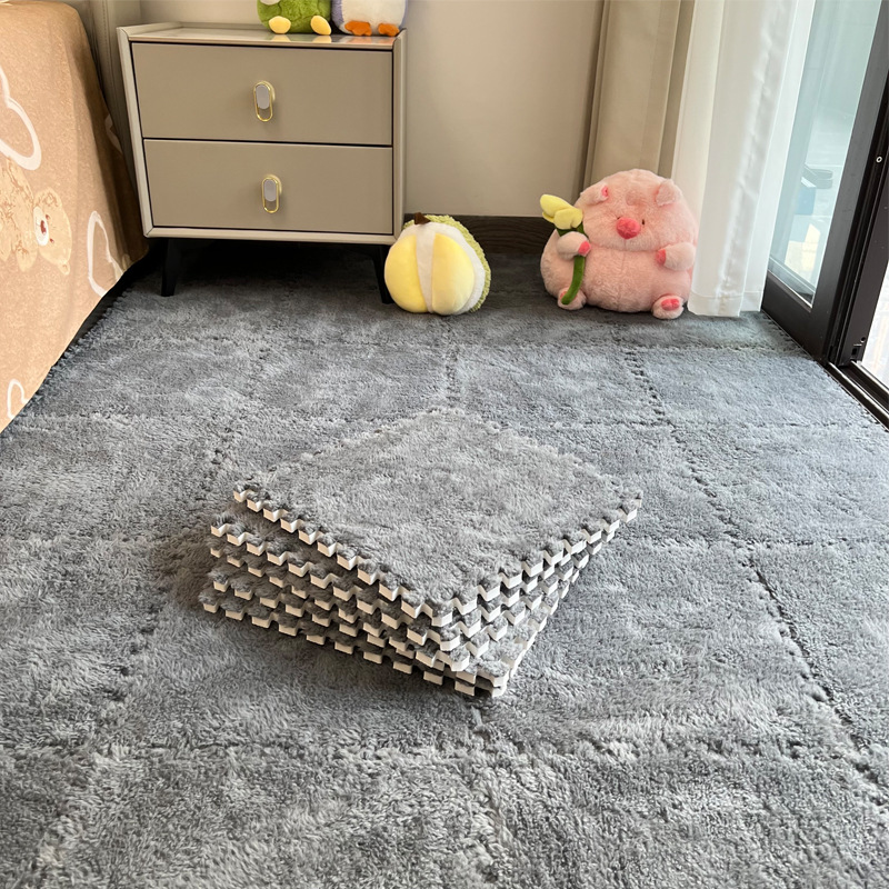 【 10 Pcs 】Plush Interlocking Foam Floor Mat, Warm Soft Fluffy Puzzle Carpet Tiles Anti-Slip for Bedroom Living Room Bedside
