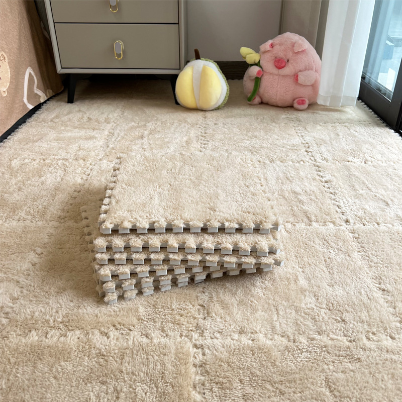 【 10 Pcs 】Plush Interlocking Foam Floor Mat, Warm Soft Fluffy Puzzle Carpet Tiles Anti-Slip for Bedroom Living Room Bedside