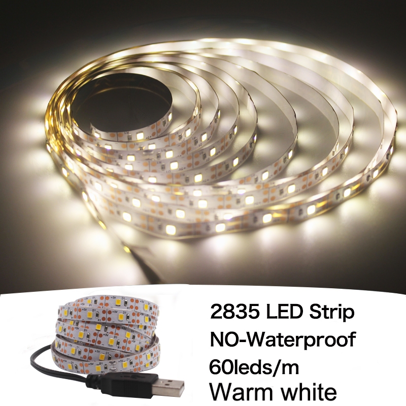 DC 5V USB LED Strips light White/Warm White Tira TV Background Lighting Tape Home Decor Lamp 2m
