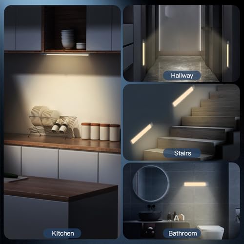 14.7-inch (approx. 37.3 cm) under-cabinet lighting, 2-piece rechargeable motion sensor indoor lamp, 5-level dimmable magnetic wardrobe light, wireless countertop lamp for kitchen, stairs, and corridor