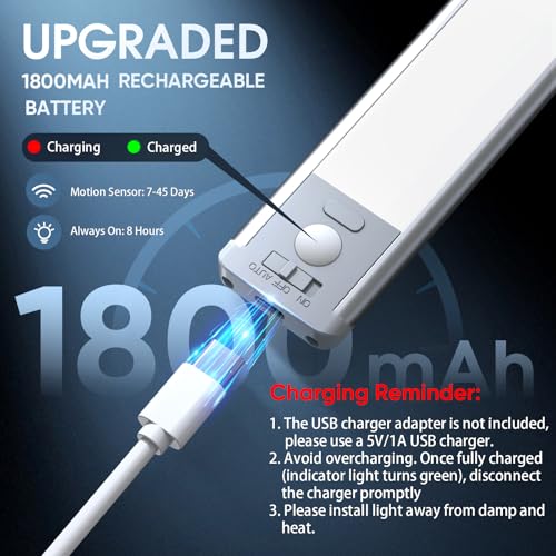14.7-inch (approx. 37.3 cm) under-cabinet lighting, 2-piece rechargeable motion sensor indoor lamp, 5-level dimmable magnetic wardrobe light, wireless countertop lamp for kitchen, stairs, and corridor