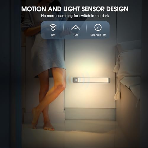 14.7-inch (approx. 37.3 cm) under-cabinet lighting, 2-piece rechargeable motion sensor indoor lamp, 5-level dimmable magnetic wardrobe light, wireless countertop lamp for kitchen, stairs, and corridor