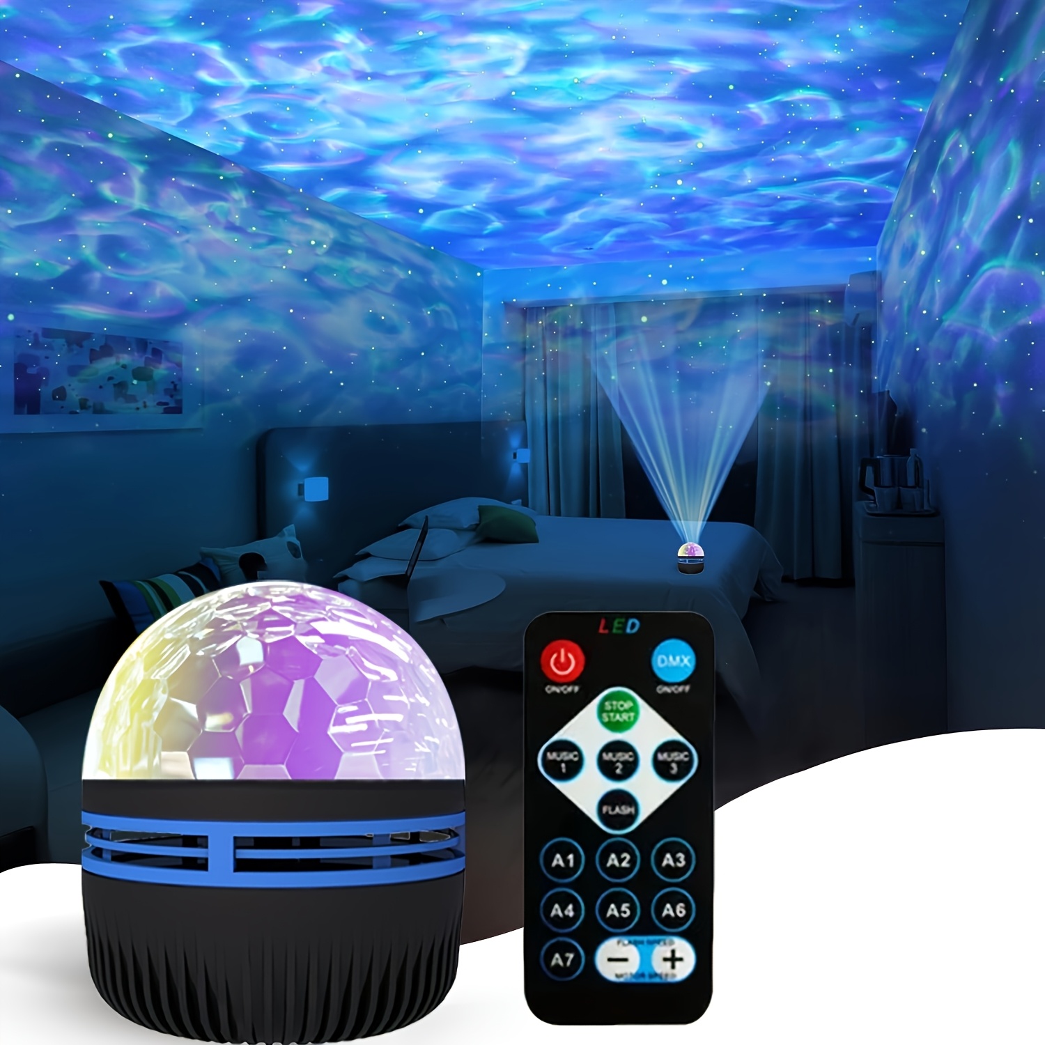 2-in-1 Northern Lights & Waves Projector, Aurora Northern Lights Projector, 14 Light Effects, Bedroom, Party, LED Color Changing Light for Home Decoration