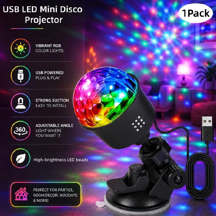 RGB Lights 1 Pack USB Disco Projector Light, Cool LED Mini Disco Mood Light, That Change with The Music, Usb-Powered for Convenience And Ease, Perfect for Family Dinners, Parties, And Birthday Celebra