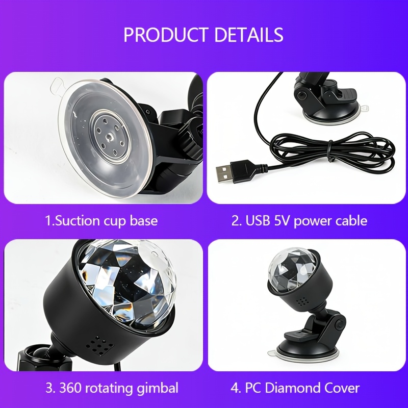 RGB Lights 1 Pack USB Disco Projector Light, Cool LED Mini Disco Mood Light, That Change with The Music, Usb-Powered for Convenience And Ease, Perfect for Family Dinners, Parties, And Birthday Celebra