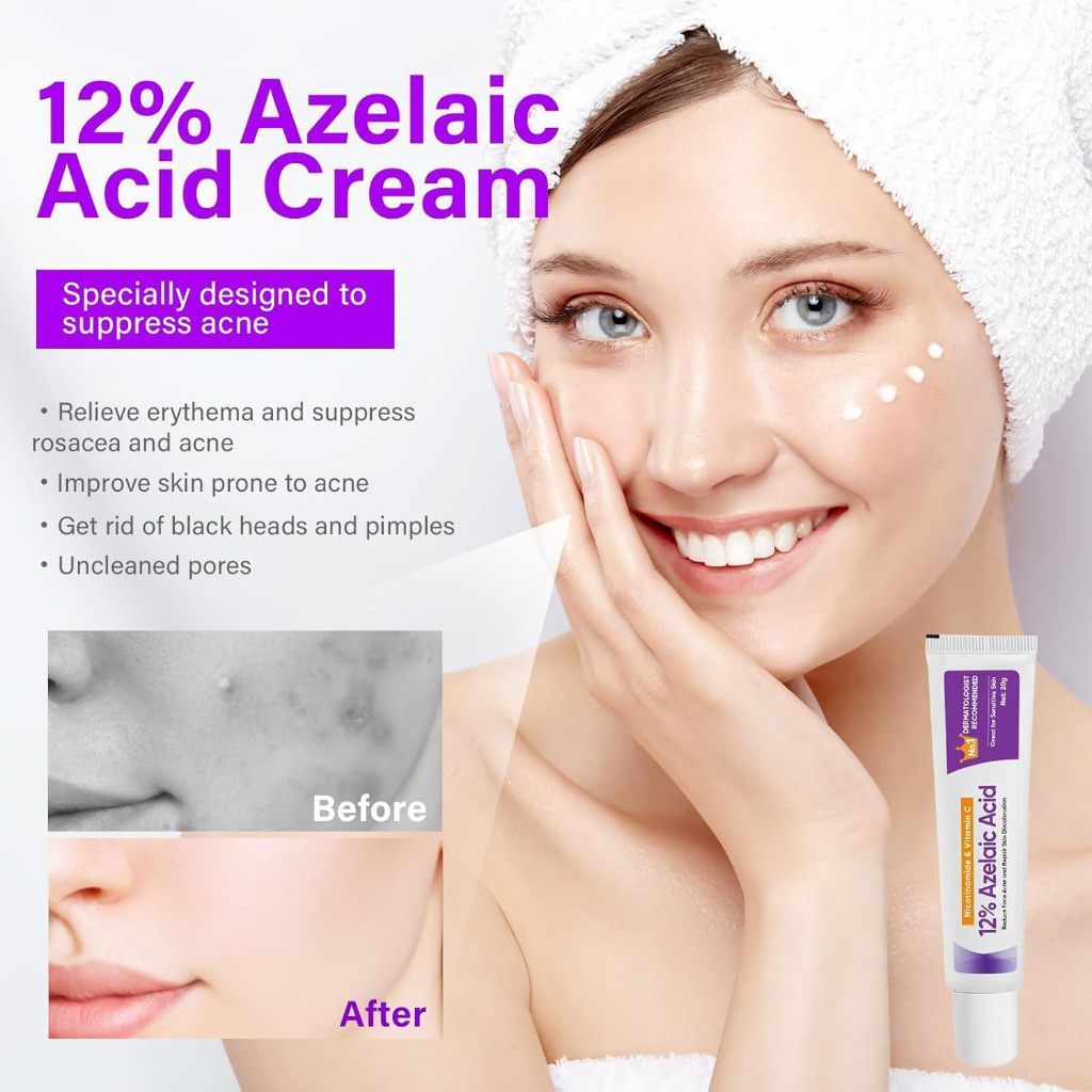 12% Azelaic Acid Cream Acne Treatment Pimple Scars Remover Repair Skin Redness Discoloration
