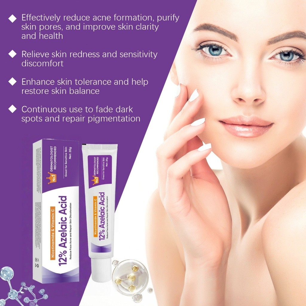 12% Azelaic Acid Cream Acne Treatment Pimple Scars Remover Repair Skin Redness Discoloration