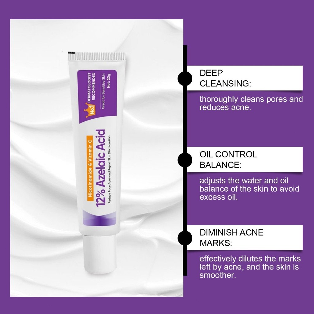12% Azelaic Acid Cream Acne Treatment Pimple Scars Remover Repair Skin Redness Discoloration