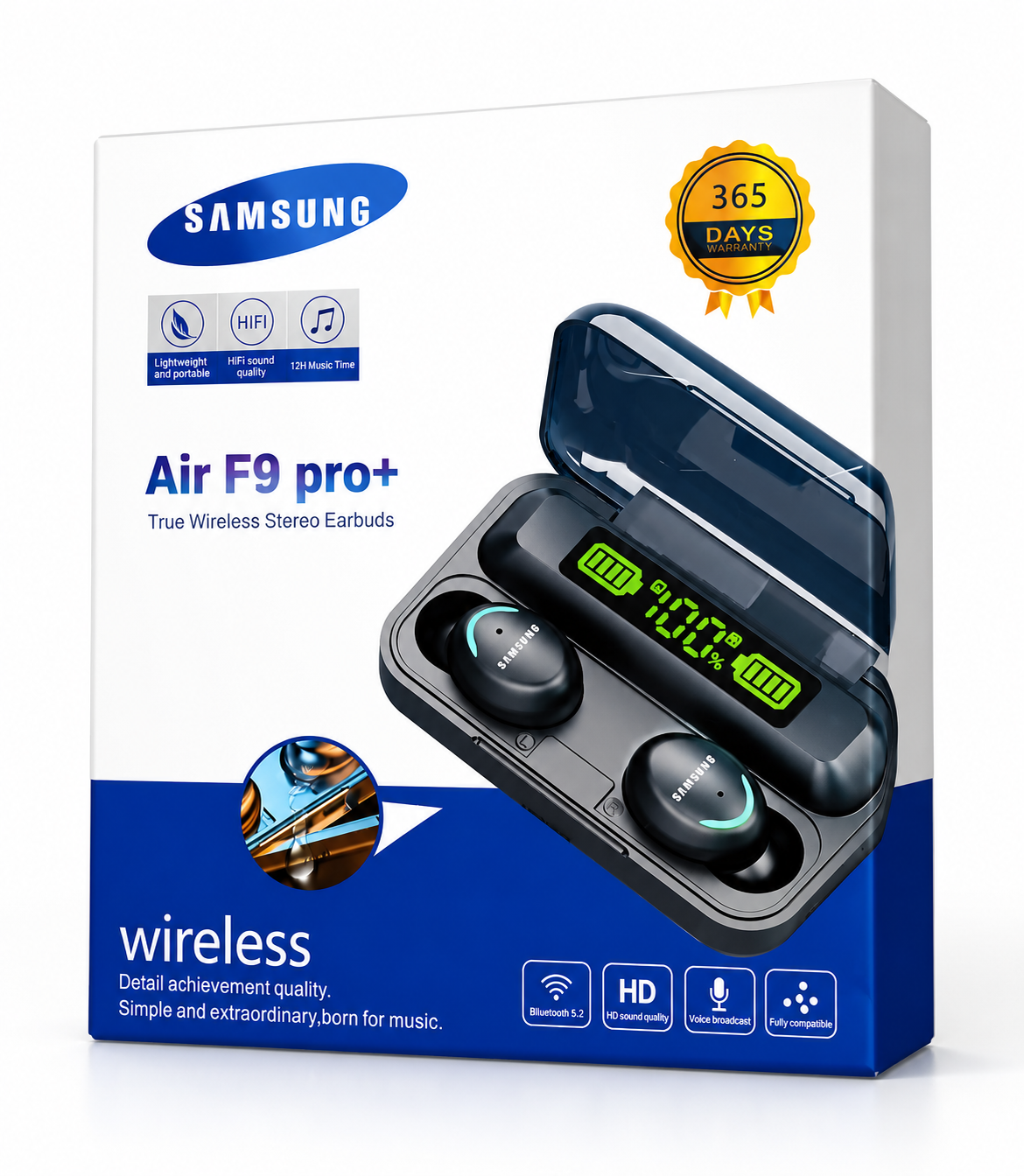 BEST SAMSUNG F9-5 TWS Wireless Bluetooth Earphone V5.3 Earpods Deep Bass & Clear Treble LED Display Wireless Earphones With HI-FI Stereo Sound Sports Waterproof Earbuds Headsets Noise Reduction