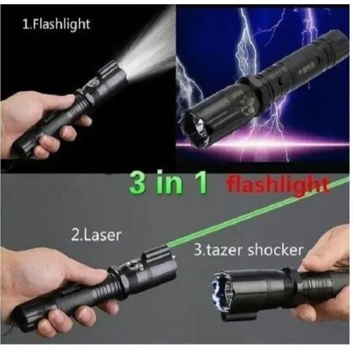 Teaser Shock Torch Flashlight Multipurpose Rechargeable Ultra Bright 3 in 1 (Torch,Shoch,Lase Pointer)Safety Plus For Emergency Security Purposes