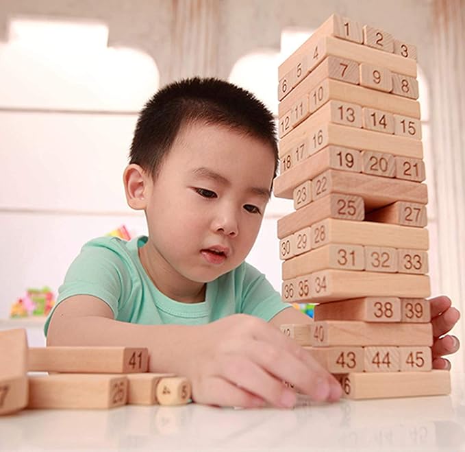 Jenga friends game Jenga Tower Toy (Wooden)54 Pcs Wooden Number Stacking Block Tumble Tower Blocks Game Giant Toppling Tower Wood Stacking Game