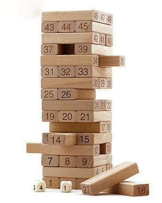 Jenga friends game Jenga Tower Toy (Wooden)54 Pcs Wooden Number Stacking Block Tumble Tower Blocks Game Giant Toppling Tower Wood Stacking Game
