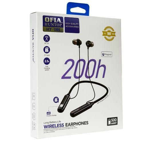 Ofia HUNTOP HT-075 Wireless Neckband Bluetooth Earphones with Mic, Noise Reduction & Long Battery Life