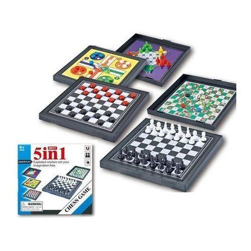 5 in 1 Chess Game Board Set Board Game Portable Travel Board Game Mini Magnetic Chess Game Chess board Flying Chess Checker Snake Chess Draughts Ladders Checker