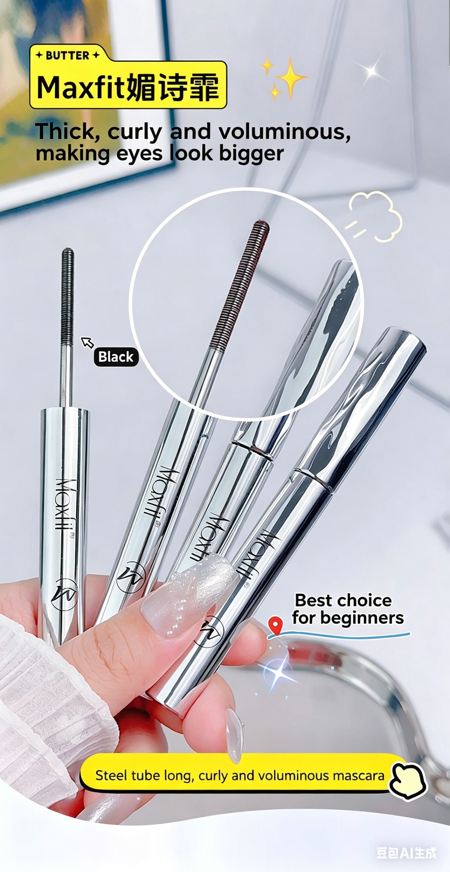 MeishiFei Steel Tube Mascara Lengthening Curling Waterproof Sweatproof Long Lasting Natural No Clumping