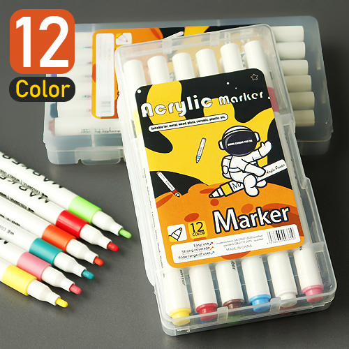 Kids Acrylic Paint Marker Pens Set, 12 Colors Waterproof Art Markers for Rock Stone Ceramic Glass Wood DIY Crafts Drawing