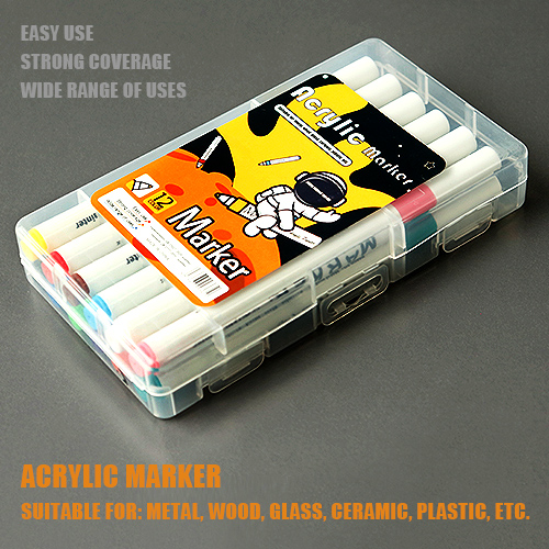Kids Acrylic Paint Marker Pens Set, 12 Colors Waterproof Art Markers for Rock Stone Ceramic Glass Wood DIY Crafts Drawing