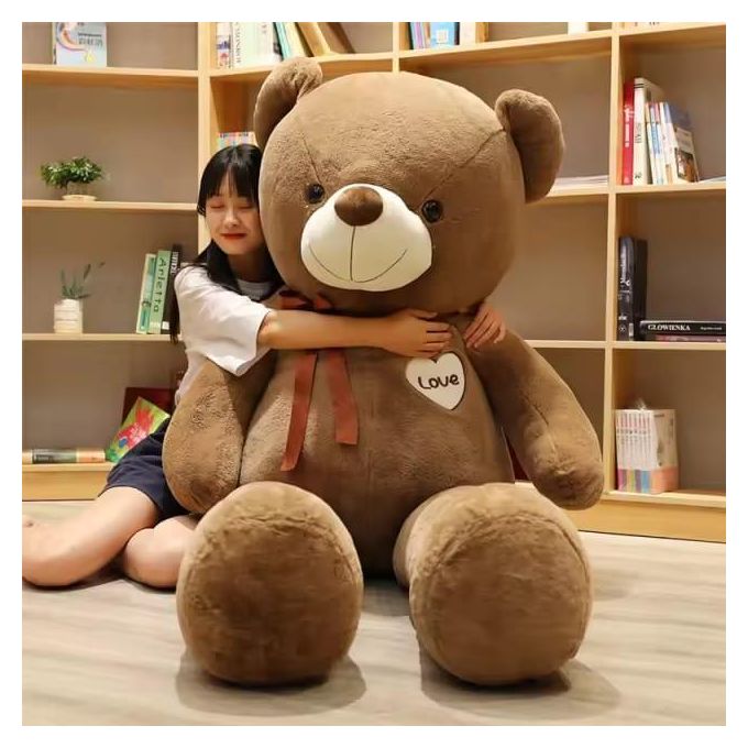 Giant Chocolate Teddy Bear 120cm - Soft Plush Toy with Love Heart