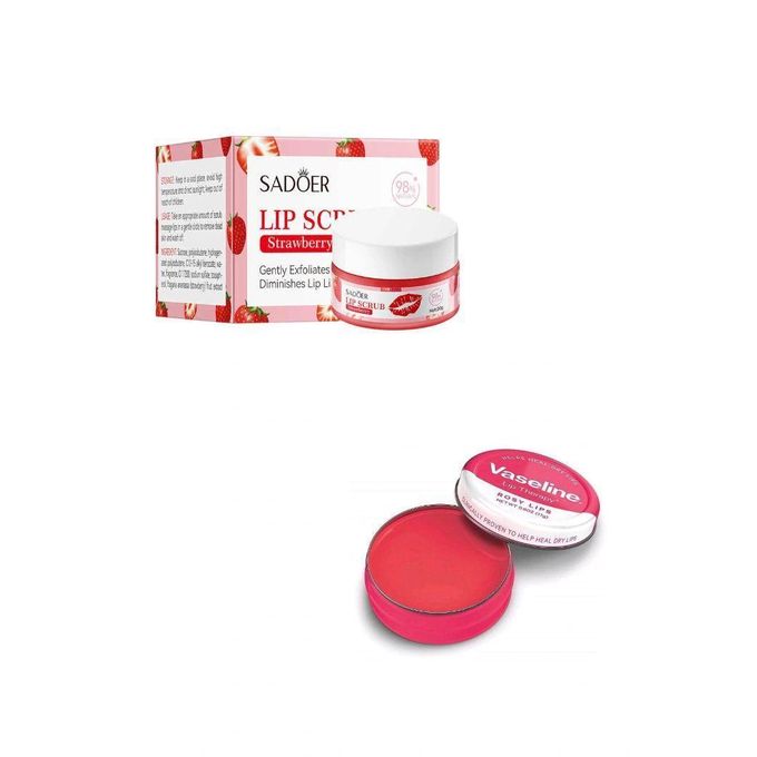 Sadoer Strawberry Lip Scrub 20g Gentle Exfoliating Lip Care Moisturizing Hydrating Removes Dead Skin Smooth Soft Lips Repair Dry Cracked Lips Reduce Lip Lines Natural Sugar Lip Polish For Women