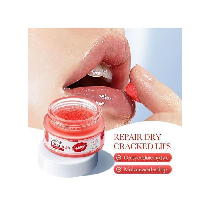 Sadoer Strawberry Lip Scrub 20g Gentle Exfoliating Lip Care Moisturizing Hydrating Removes Dead Skin Smooth Soft Lips Repair Dry Cracked Lips Reduce Lip Lines Natural Sugar Lip Polish For Women