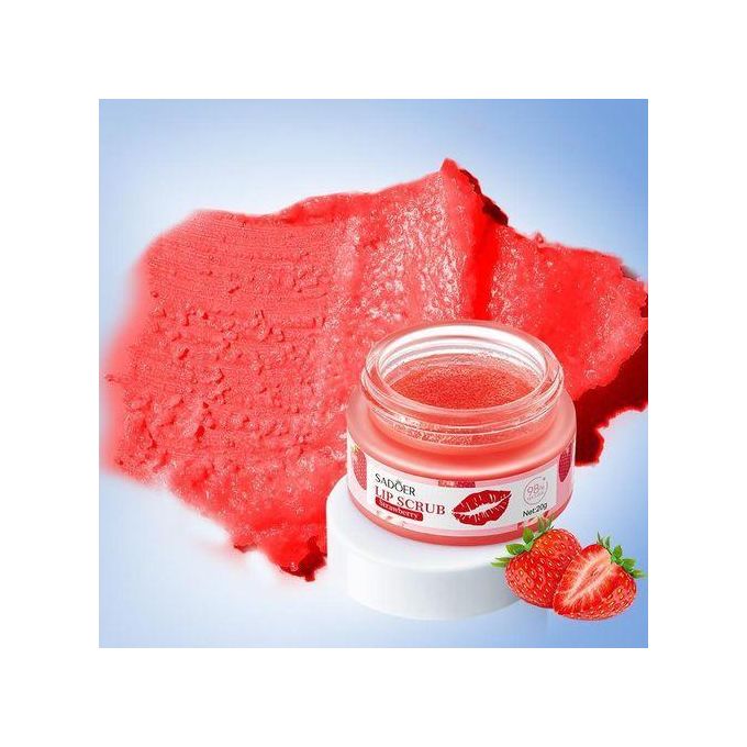 Sadoer Strawberry Lip Scrub 20g Gentle Exfoliating Lip Care Moisturizing Hydrating Removes Dead Skin Smooth Soft Lips Repair Dry Cracked Lips Reduce Lip Lines Natural Sugar Lip Polish For Women