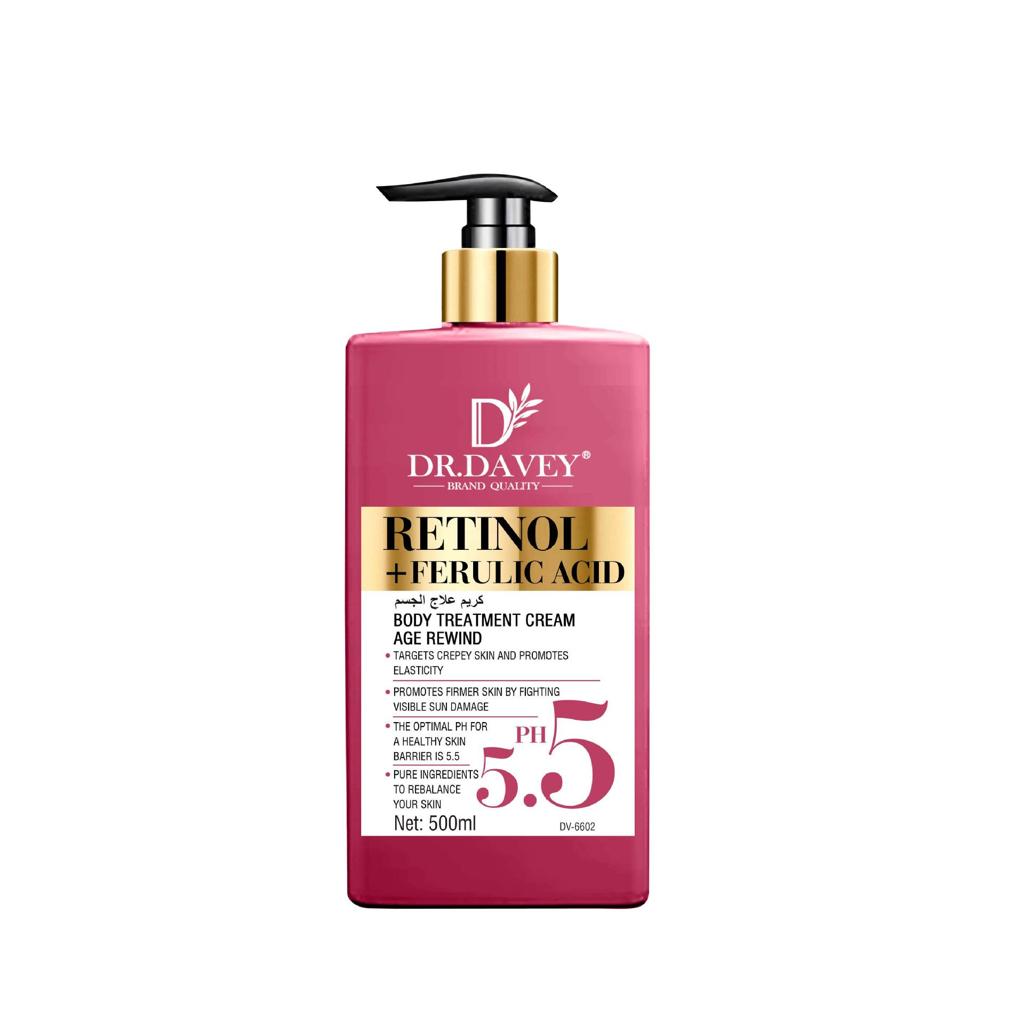 Dr Davey Retinol + Ferulic Acid Body Lotion 500ml – Moisturizing Body Lotion for Dry Skin, Uneven Looking Skin Tone, Smooth Firm Healthy Looking Skin, Daily Body Care for Women Men