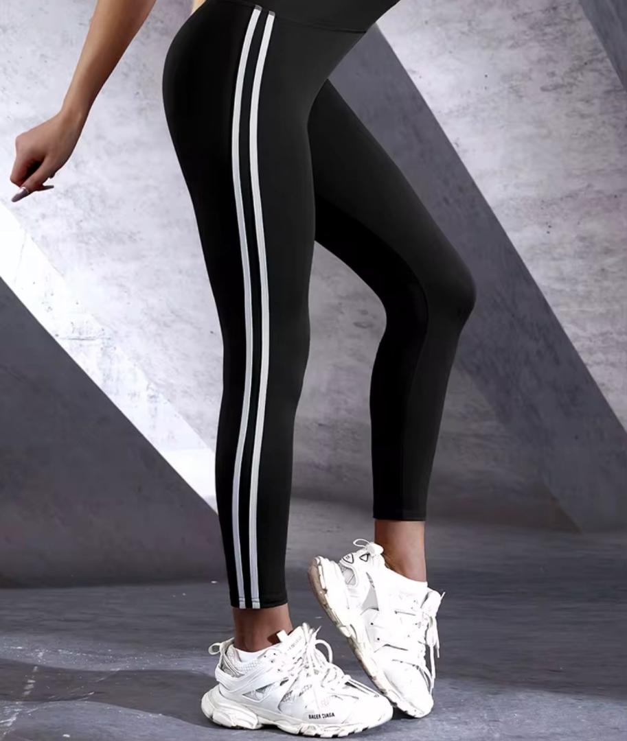 Black Striped Sports Ladies Tights