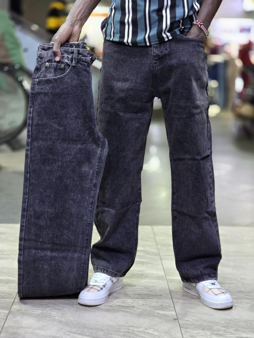Black Washed Men Baggy Unit Denim Jeans
