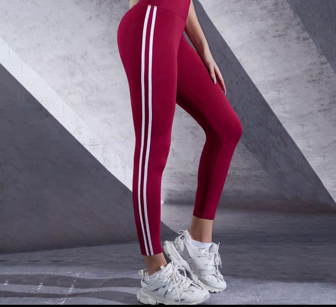 Maroon Striped Sports Ladies Tights