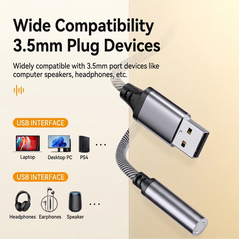 J&Rose USB to 3.5mm Audio Adapter Cable 13cm, 2-in-1 Headset & Mic Combo, Plug and Play for Laptop, PC, PS4, PS5, Switch, Headphones, Speakers