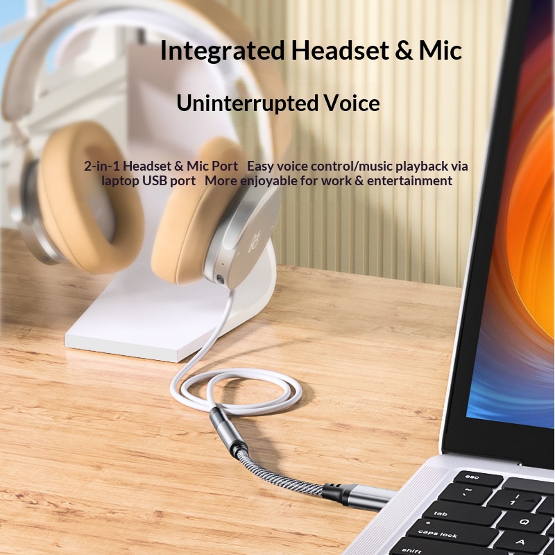 J&Rose USB to 3.5mm Audio Adapter Cable 13cm, 2-in-1 Headset & Mic Combo, Plug and Play for Laptop, PC, PS4, PS5, Switch, Headphones, Speakers
