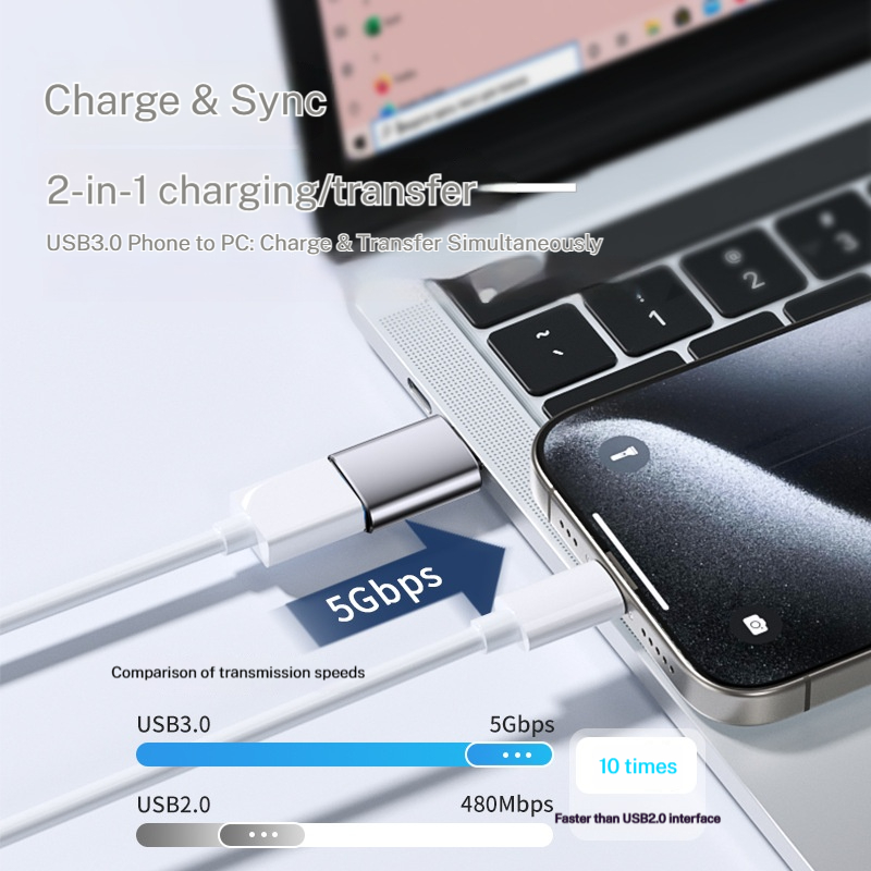 J&Rose TYPE-C 3.0 OTG Adapter, Type-C Male to USB 3.0 Female, 5Gbps High-Speed Data Transfer, Support 5V/2A Charging, Connect USB flash drive Keyboard Mouse Hard Drive for Phone Tablet PC - Metal Gray