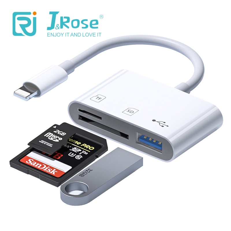 J&Rose 3 in 1 TYPE-C OTG Adapter, Type-C to SD/TF Card Reader + USB 3.0 Port, Connect USB drive Keyboard Mouse to Phone Tablet PC, High-Speed Data Transfer for Smartphone Laptop Camera