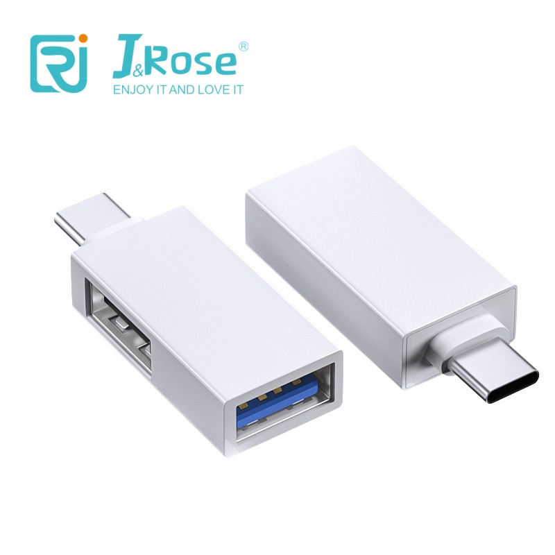 J&Rose 2-in-1 TYPE-C OTG Adapter, Type-C Male to USB 3.0 Female + Type-C Female, Support PD Fast Charging & 5Gbps Data Transfer, for MacBook, Tablet, Phone - White