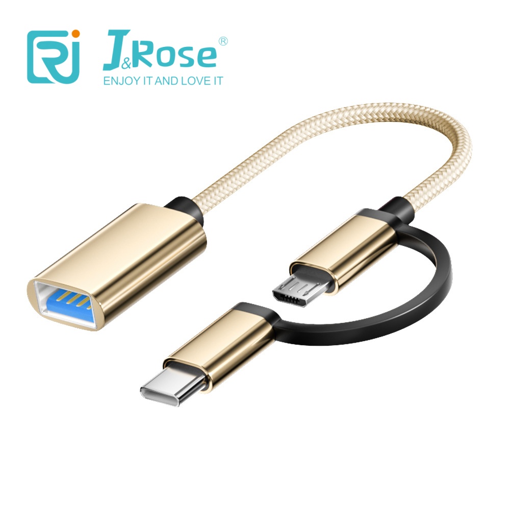 J&Rose 2-in-1 OTG Cable Adapter, Micro USB + TYPE-C to USB Female, for Android Phone Tablet, Connect Flash Drive, Keyboard, Mouse, Game Controller, Plug and Play