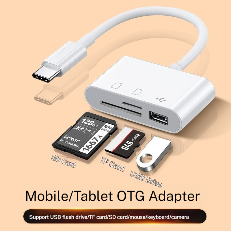 J&Rose 3 in 1 TYPE-C OTG Adapter, Type-C to SD/TF Card Reader + USB 3.0 Port, Connect USB drive Keyboard Mouse to Phone Tablet PC, High-Speed Data Transfer for Smartphone Laptop Camera