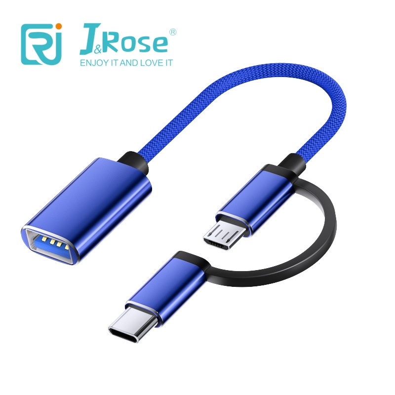 J&Rose 2-in-1 OTG Cable Adapter, Micro USB + TYPE-C to USB Female, for Android Phone Tablet, Connect Flash Drive, Keyboard, Mouse, Game Controller, Plug and Play