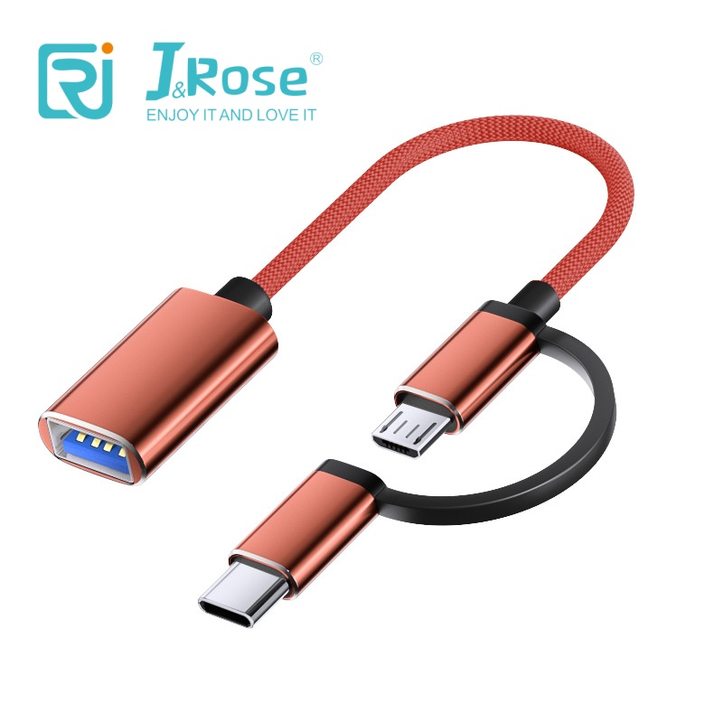 J&Rose 2-in-1 OTG Cable Adapter, Micro USB + TYPE-C to USB Female, for Android Phone Tablet, Connect Flash Drive, Keyboard, Mouse, Game Controller, Plug and Play