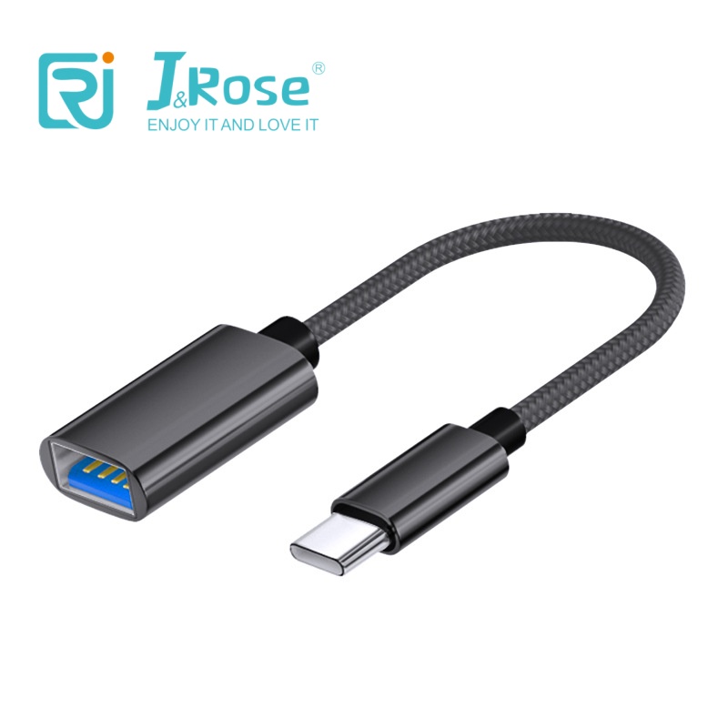 J&Rose TYPE-C OTG Adapter Cable, USB 2.0 Female to TYPE-C Male, Aluminum Alloy + Nylon Braided, Connect Flash Drive Mouse Gamepad to Phone Tablet, Plug and Play