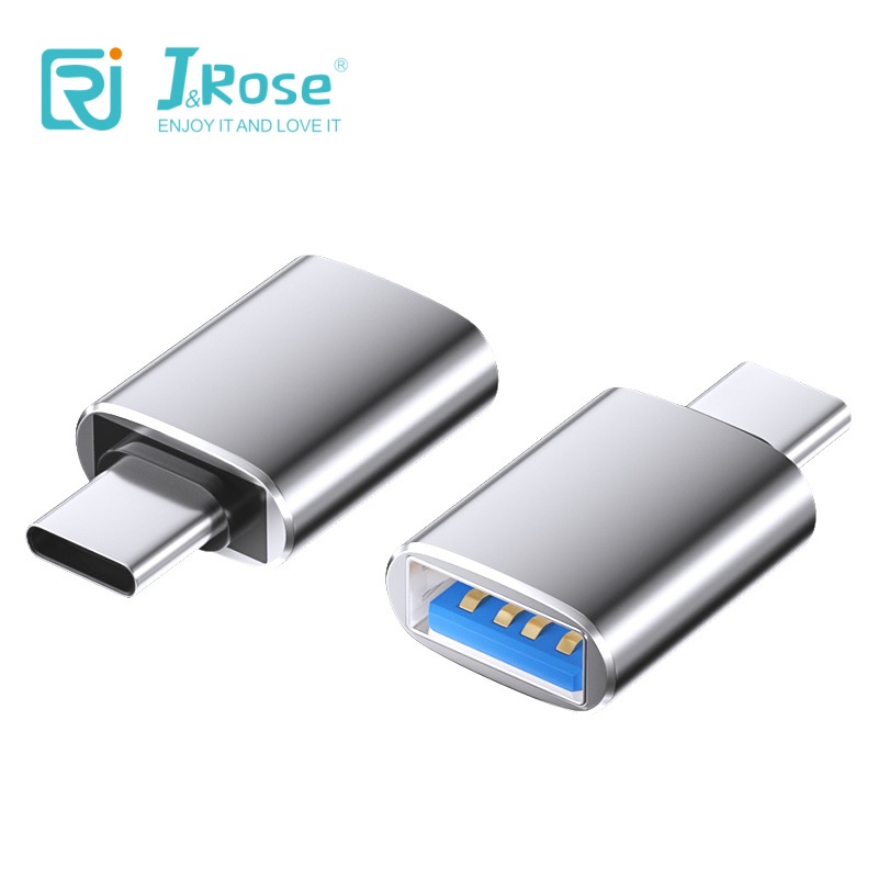 J&Rose TYPE-C 3.0 OTG Adapter, Type-C Male to USB 3.0 Female, 5Gbps High-Speed Data Transfer, Support 5V/2A Charging, Connect USB flash drive Keyboard Mouse Hard Drive for Phone Tablet PC - Metal Gray