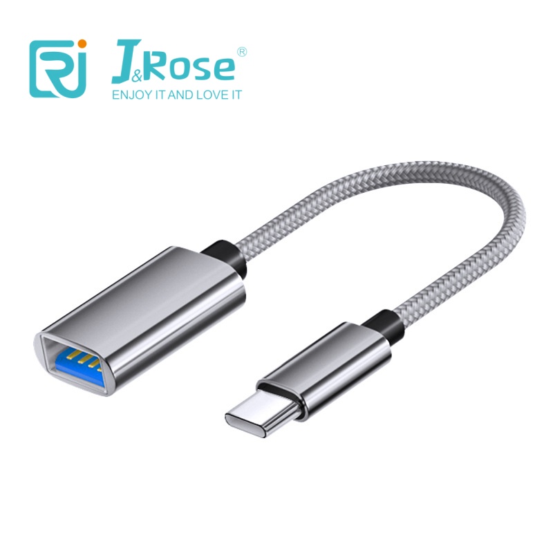 J&Rose TYPE-C OTG Adapter Cable, USB 2.0 Female to TYPE-C Male, Aluminum Alloy + Nylon Braided, Connect Flash Drive Mouse Gamepad to Phone Tablet, Plug and Play