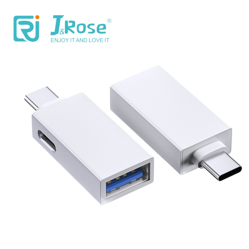 J&Rose 2-in-1 TYPE-C OTG Adapter, Type-C Male to USB 3.0 Female + Type-C Female, Support PD Fast Charging & 5Gbps Data Transfer, for MacBook, Tablet, Phone - White