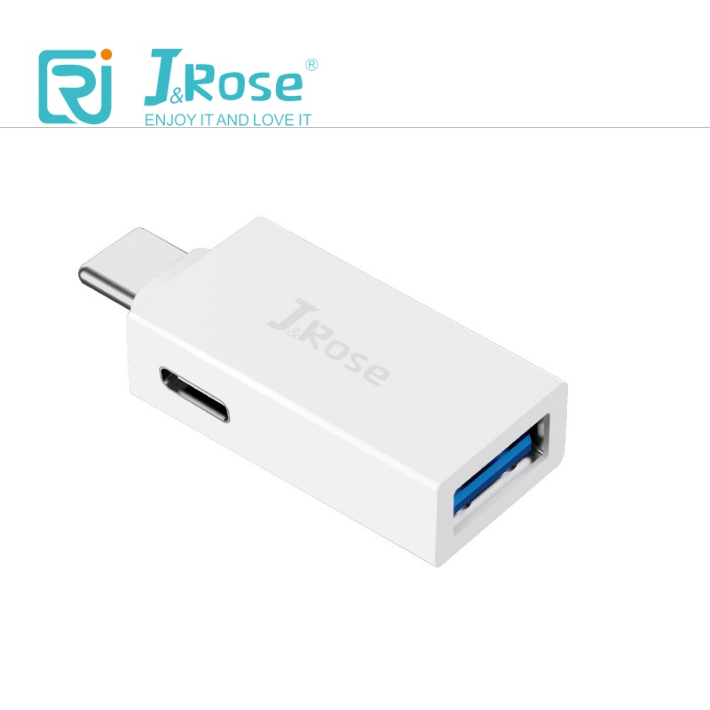 J&Rose 2-in-1 TYPE-C OTG Adapter, Type-C Male to USB 3.0 Female + Type-C Female, Support PD Fast Charging & 5Gbps Data Transfer, for MacBook, Tablet, Phone - White