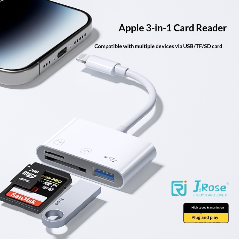 J&Rose 3 in 1 TYPE-C OTG Adapter, Type-C to SD/TF Card Reader + USB 3.0 Port, Connect USB drive Keyboard Mouse to Phone Tablet PC, High-Speed Data Transfer for Smartphone Laptop Camera