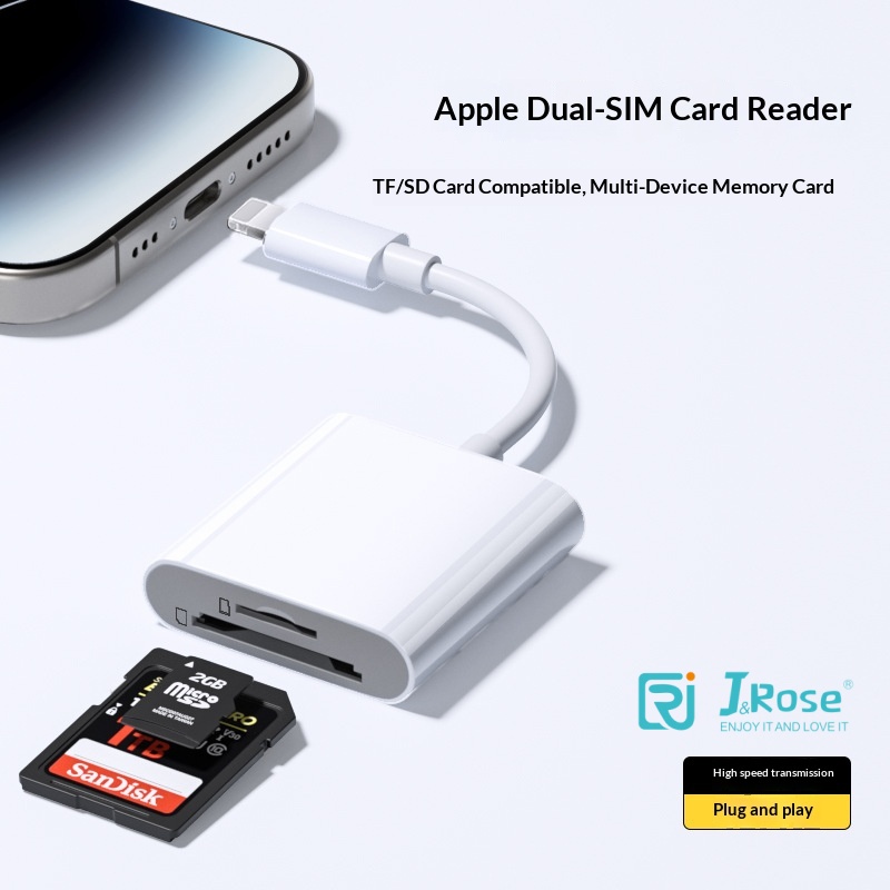 J&Rose Lightning to SD and TF Dual Card Reader for iPhone iPad, 2-in-1 Memory Card Adapter for SD and Micro SD Card, High-Speed Transmission, support 1TB memery maximum，Plug and Play
