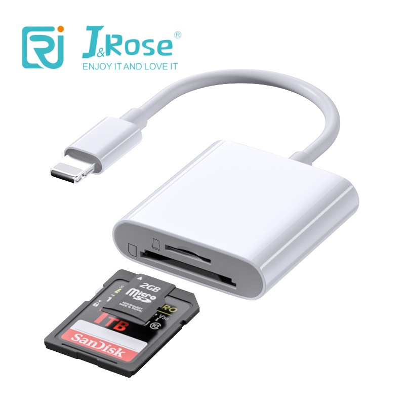 J&Rose Lightning to SD and TF Dual Card Reader for iPhone iPad, 2-in-1 Memory Card Adapter for SD and Micro SD Card, High-Speed Transmission, support 1TB memery maximum，Plug and Play