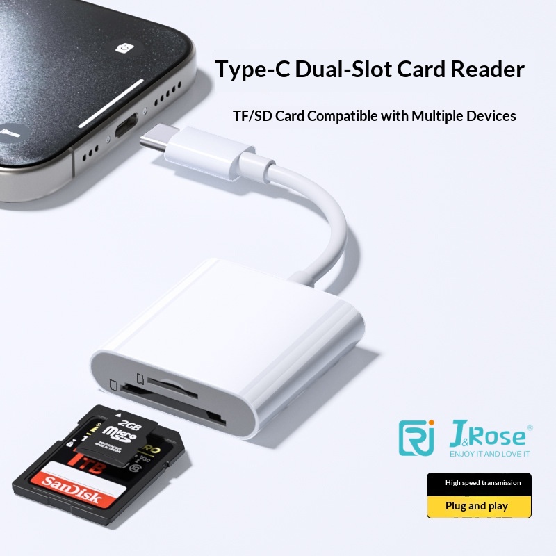 J&Rose Lightning to SD and TF Dual Card Reader for iPhone iPad, 2-in-1 Memory Card Adapter for SD and Micro SD Card, High-Speed Transmission, support 1TB memery maximum，Plug and Play